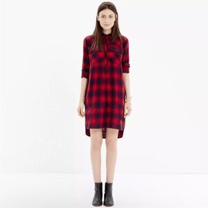 Madewell Daywalk shirt dress red blue flannel plaid longs sleeve soft XL